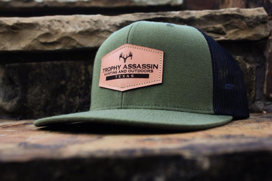 Loden & Black Flatbill Leather Patch Cap