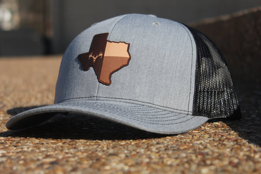 Heather Gray & Black Leather Texas Patch Cap