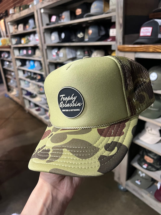 Camo Rope Foam Trucker Cap with Cursive Patch